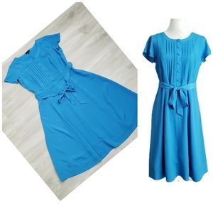 TALBOTS A-line Pintucked Pleat Midi Dress in Turquoise sz 2P